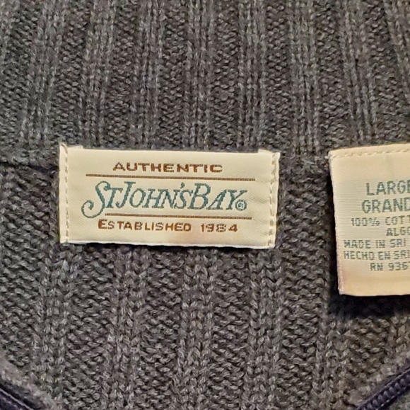 St John's Bay Sweater Mens Size Large Gray 2-Way Zipper 2 Pockets 100% Cotton - Picture 7 of 7